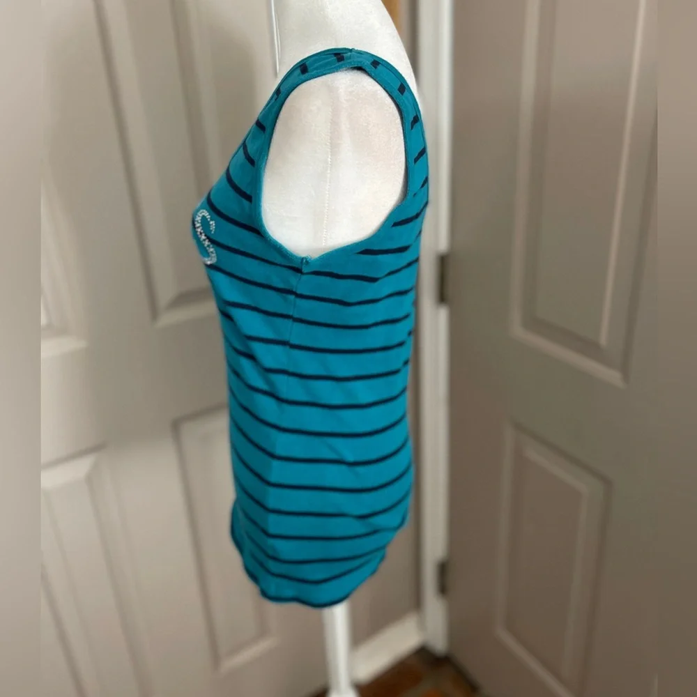 Guess dark teal & black striped tank top with rhinestone logo. Size XL. - Picture 4 of 8